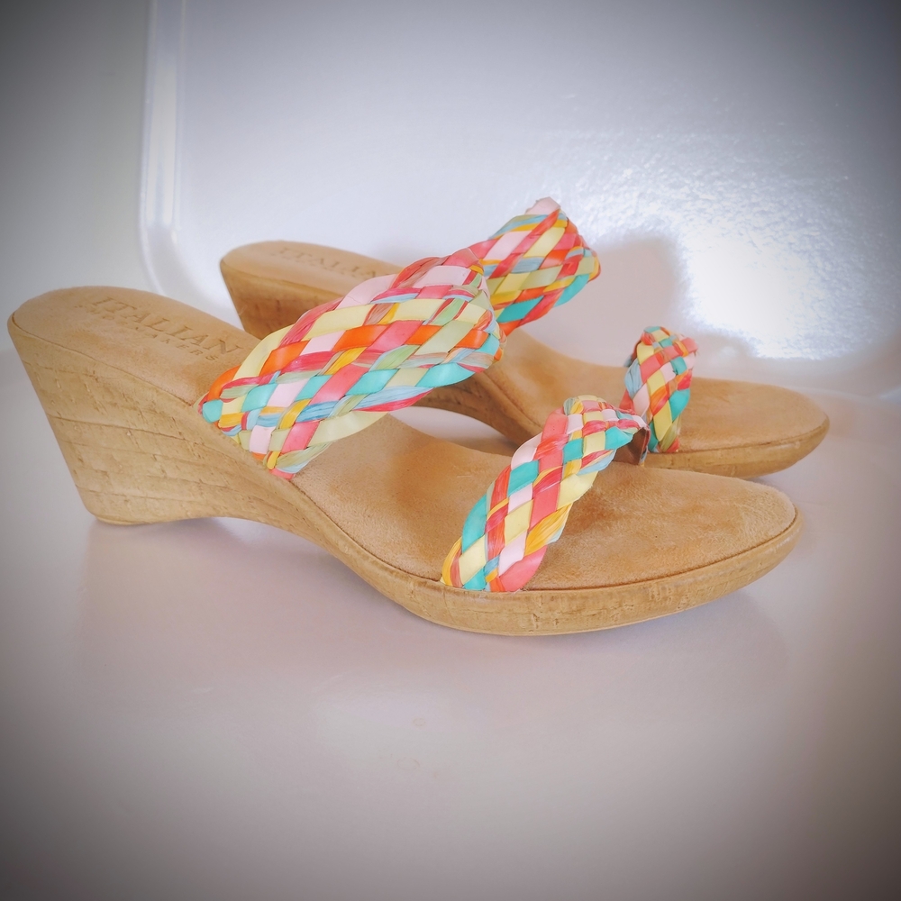 Beautiful Italian Shoemakers Multicolor Braided Wedge Sandals
